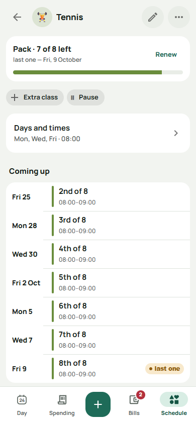 A class: seven of eight classes left on the pack, and every class of it listed to the last one.